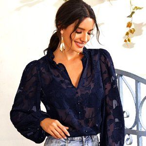 Semi-Sheer Floral Print Blouse NWOT